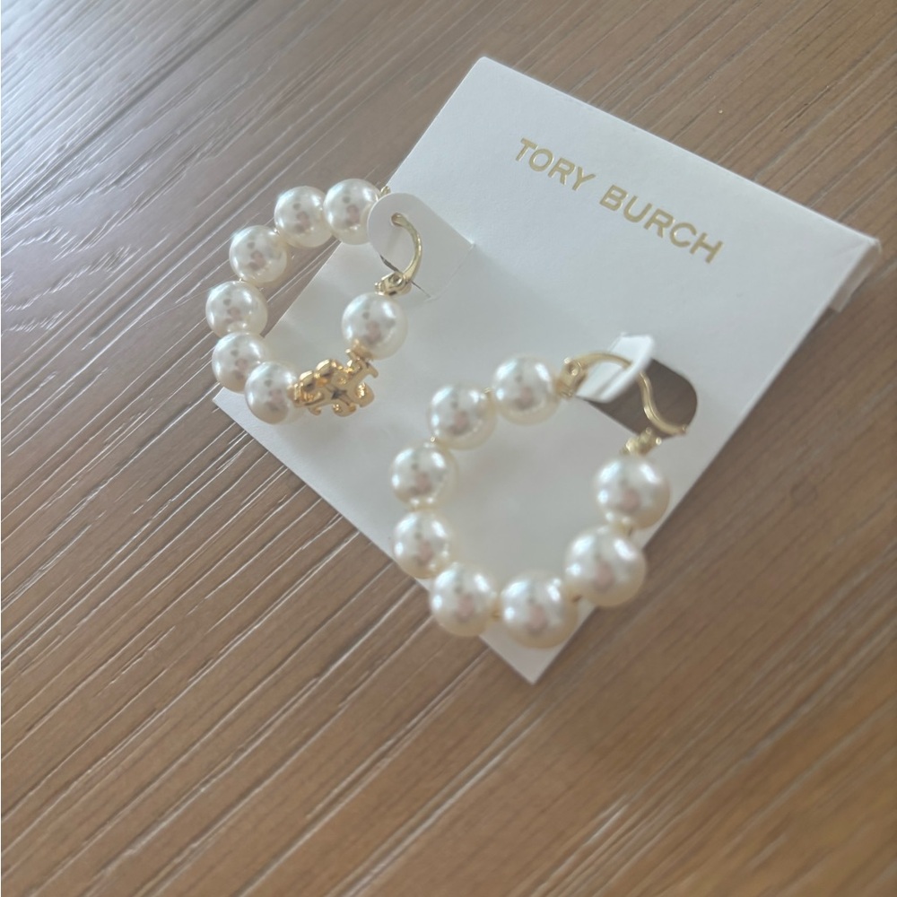 Tory Burch Gold and Pearl Circle Earrings